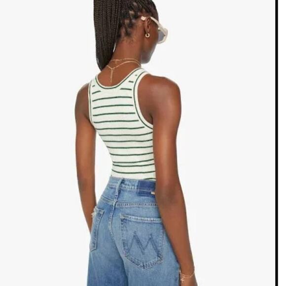 MOTHER The Chin Ups High Road Striped Green & White Bodysuit Women's Size S - Picture 2 of 8